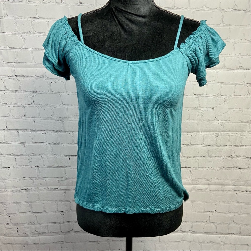 Aeropostale Cold Shoulder Ruffle Top - Picture 2 of 6